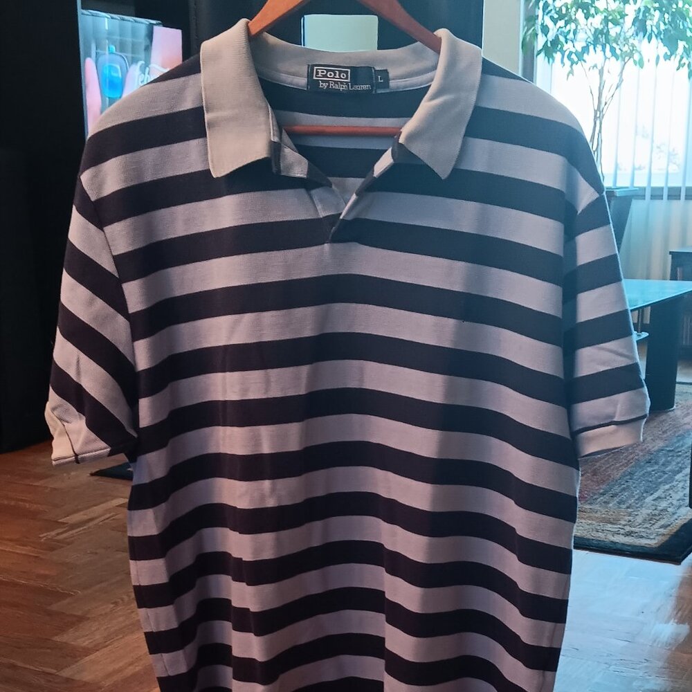 Ralph Lauren Polo Striped Gray And Blue Short Sleeve Shirt Size (L)